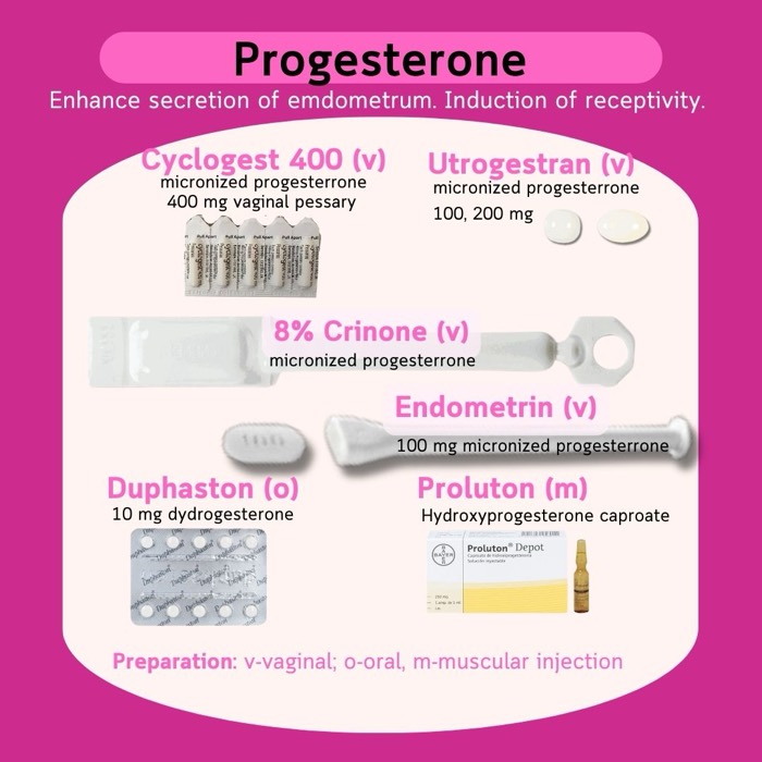 子宮内膜の準備と黄体補充のためのプロゲステロン製剤 — Cyclogest、Utrogestran、Endometrin、Crinone、Duphaston、Proluton